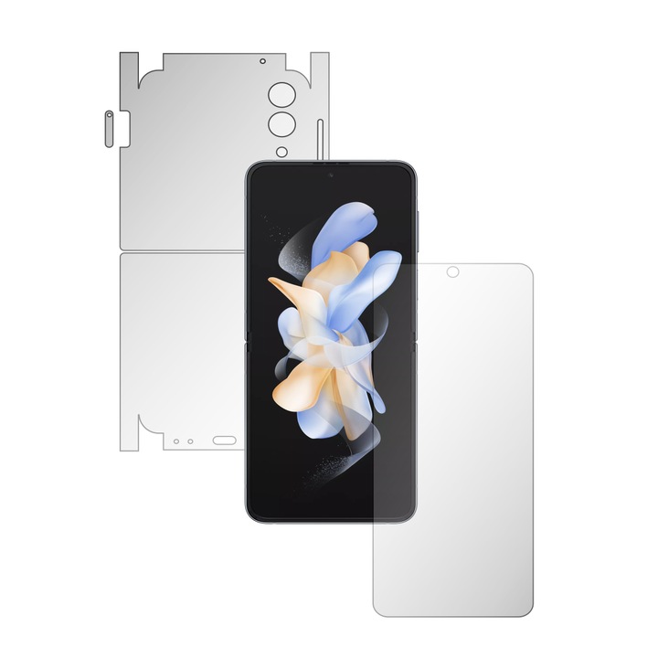 iSkinz teljes testfólia Samsung Galaxy Z Flip4 készülékhez - Láthatatlan Skinz matt, 360 fokos vágás, ujjlenyomat mentes, tükröződésmentes matt szilikon képernyőhöz, hát- és oldalborító, átlátszó tapadó bőr