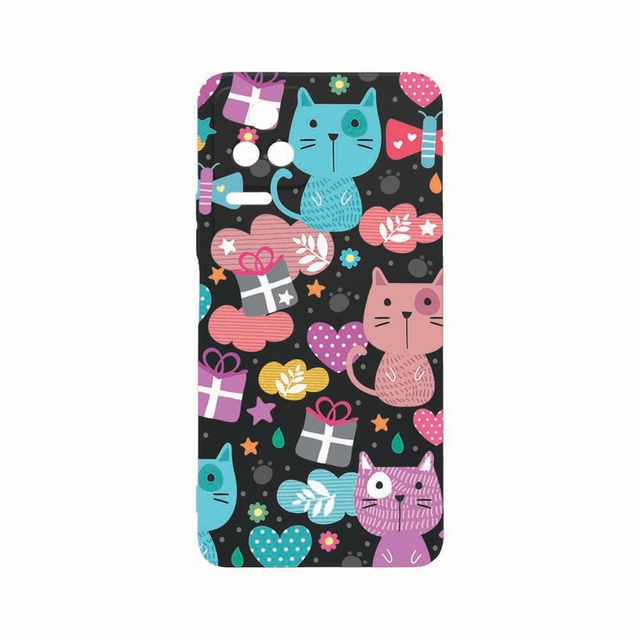 Силиконов калъф Unique за Xiaomi Poco M5s, Lovely Cat, Rezistenta la uzura, защита на камерата, Black c-B 41
