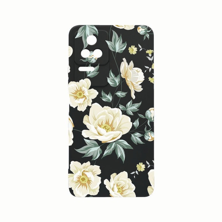 Силиконов калъф Unique за Xiaomi Poco M5s, Flowers, Rezistenta la uzura, защита на камерата, Black c-B 126