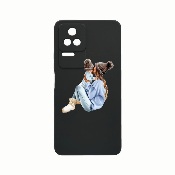 Силиконов калъф Unique за Xiaomi Poco M5s, Girl Mom With a Boy, Rezistenta la uzura, защита на камерата, Black c-B 562