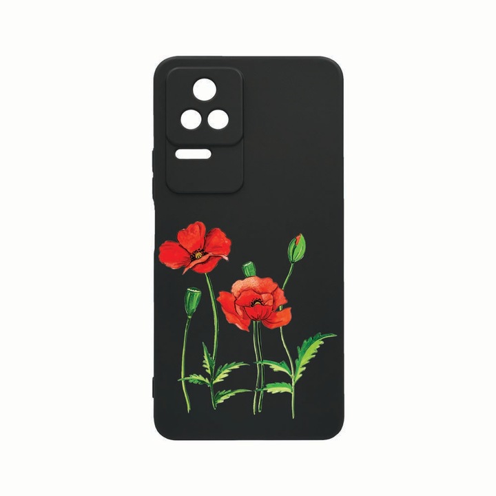 Силиконов калъф Unique за Xiaomi Poco M5s, Red Poppy, Rezistenta la uzura, защита на камерата, Black c-B 643
