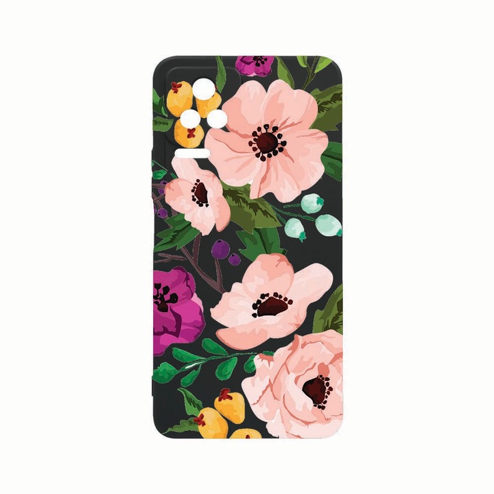 Силиконов калъф Unique за Xiaomi Poco M5s, Pastel Flowers, Rezistenta la uzura, защита на камерата, Black c-B 629