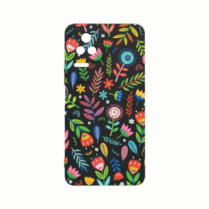 Силиконов калъф Unique за Xiaomi Poco M5s, Happy Flowers, Rezistenta la uzura, защита на камерата, Black c-B 756