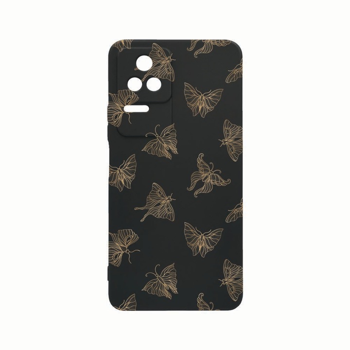 Силиконов калъф Unique за Xiaomi Poco M5s, Gold Butterfly, Rezistenta la uzura, защита на камерата, Black c-B 919