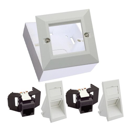 Priza dubla aplicata UTP Excel Networking Cat 5e, cuprinde back box, capac de praf, inclinata 45 grade