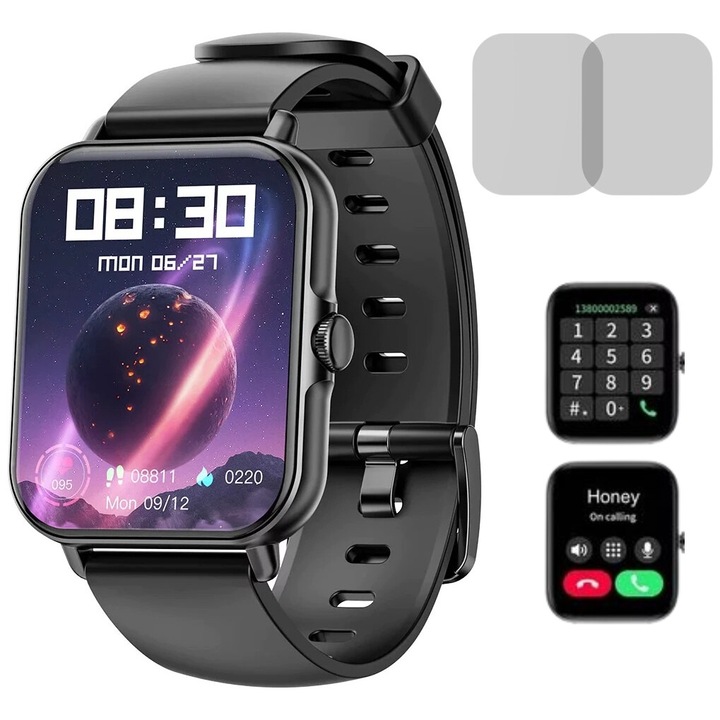 Часовник Smartwatch DT WATCH XII Always ON Display 1.9" Borderless 4D, Bluetooth HD разговори, AI гласов асистент, GPS следа, NFC контрол на достъпа, Мулти спортове, ЕКГ/HR/SpO2 монитор, Безжично зареждане, Мек силикон, SmartVibe, Panther Black