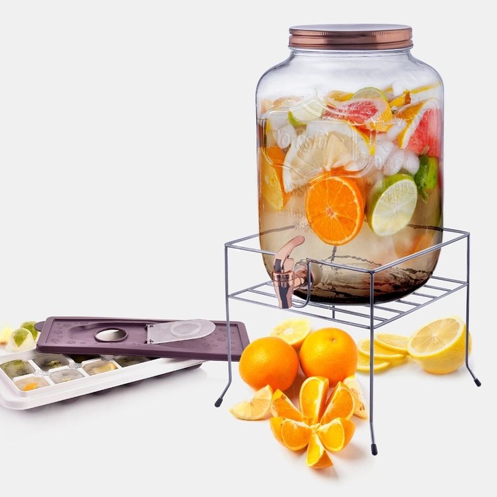 Borcan Pentru Bauturi Cu Robinet, Orion, 20x20x31.5 cm, Cupru/Transparent, Sticla, Inchis, Usor De Utilizat, Sigur, Calitate Inalta A Materialelor, Utilizare Usoara