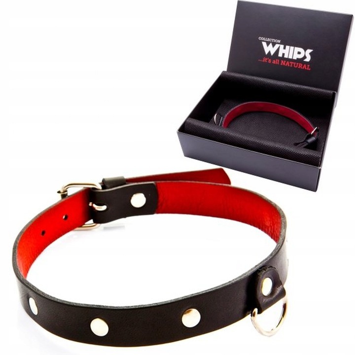 Еротична яка, камшици, кожа, 18 x 14 x 5 см, черна