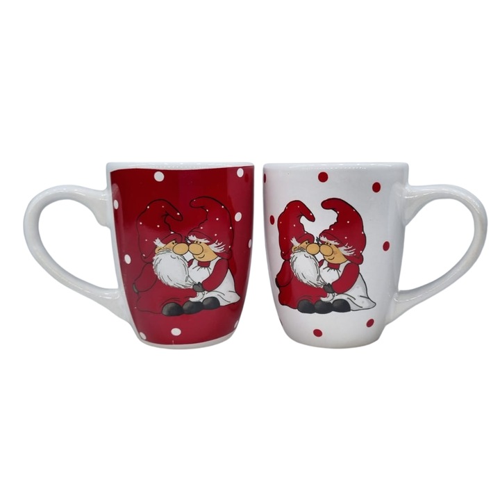 Set 2 cani Elfi, ceramica 230 ml Alb si Rosu