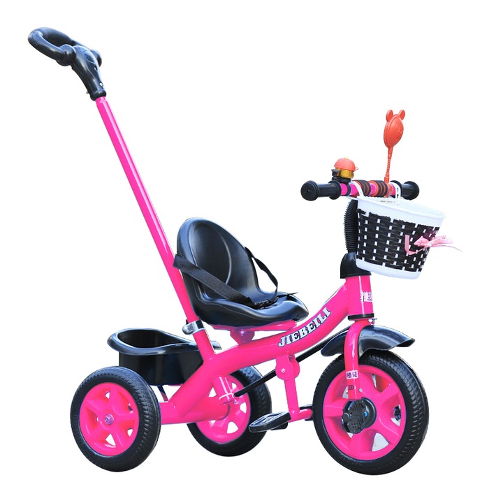 Триколка с педали за деца 2-5 години, с подвижна родителска дръжка, Розова