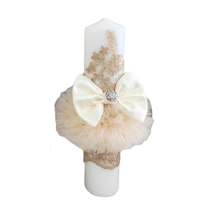 Lumanare eleganta pentru botez culoare crem