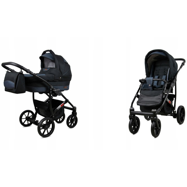 Carucior Copii 3 in 1 Baby Lux Piele Ecologica Aluminiu Cadru Robust Suspensie Moale Ajustabil Confort Premium Siguranta Maxima Roti Pivotante Negru Ideal pentru Orice Calatorie Urbana si Off-Road