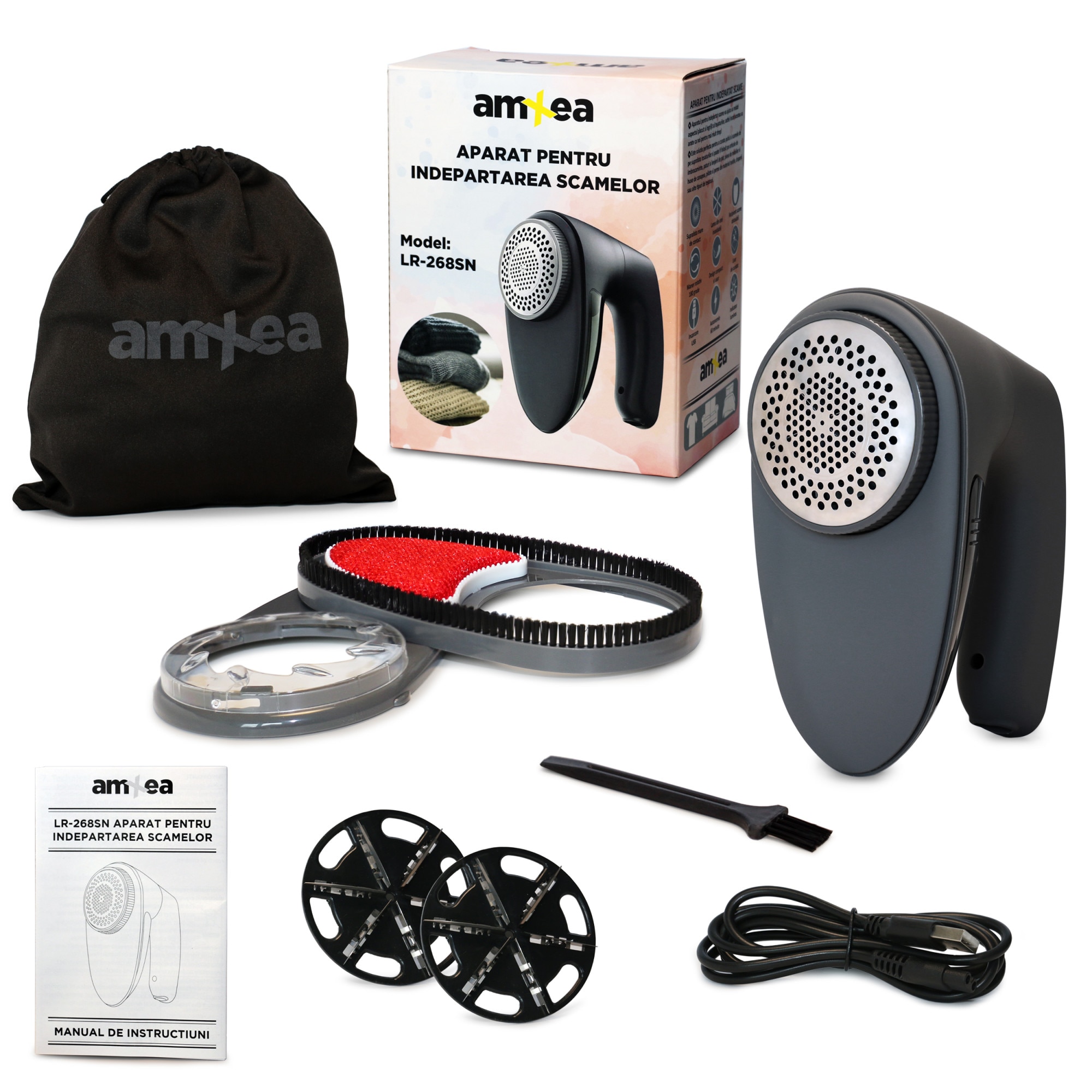 Aparat de curatat scame amXea LR-268SN Antracit, 8000 rotatii/minut, 800mAh, 1x lama rezerva