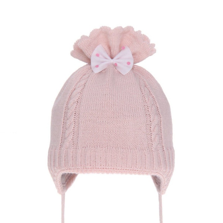 Caciula de primavara-toamna pentru fete, model Gianna, culoare roz prafuit, marime 40-42 cm