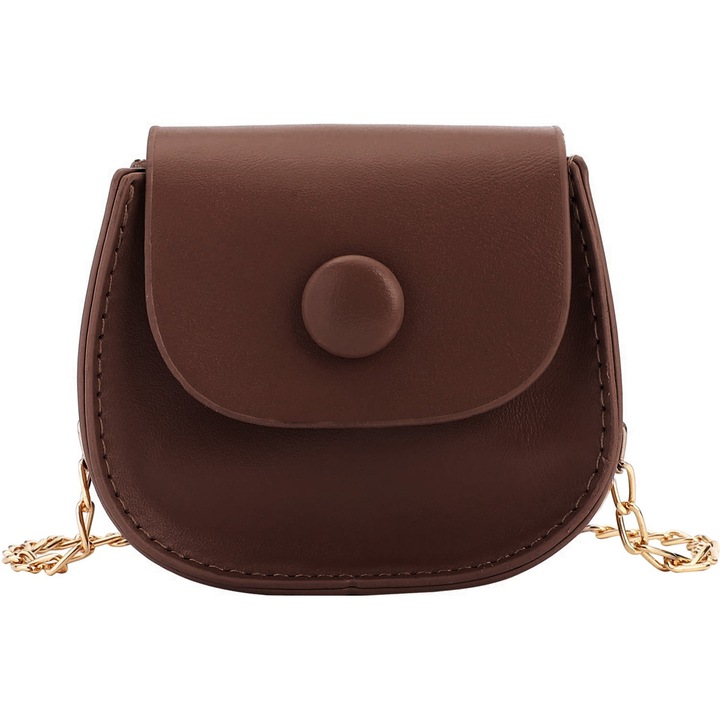 Geanta dama, bareta din lant auriu, un compartiment, din piele ecologica, 10 x 5.5 x 9cm, Maro, 10 x 5.5 x 9