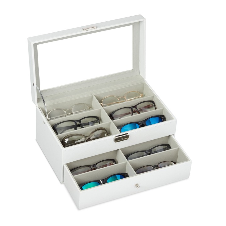 Cutie organizare ochelari de vedere sau de soare, Relaxdays, alb, 15.5 x 33.5 x 19.5 cm