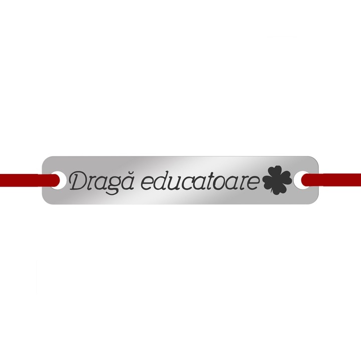 Martisor Bratara Inox Placuta Dreptunghiulara Argintie Draga Educatoare Trifoi