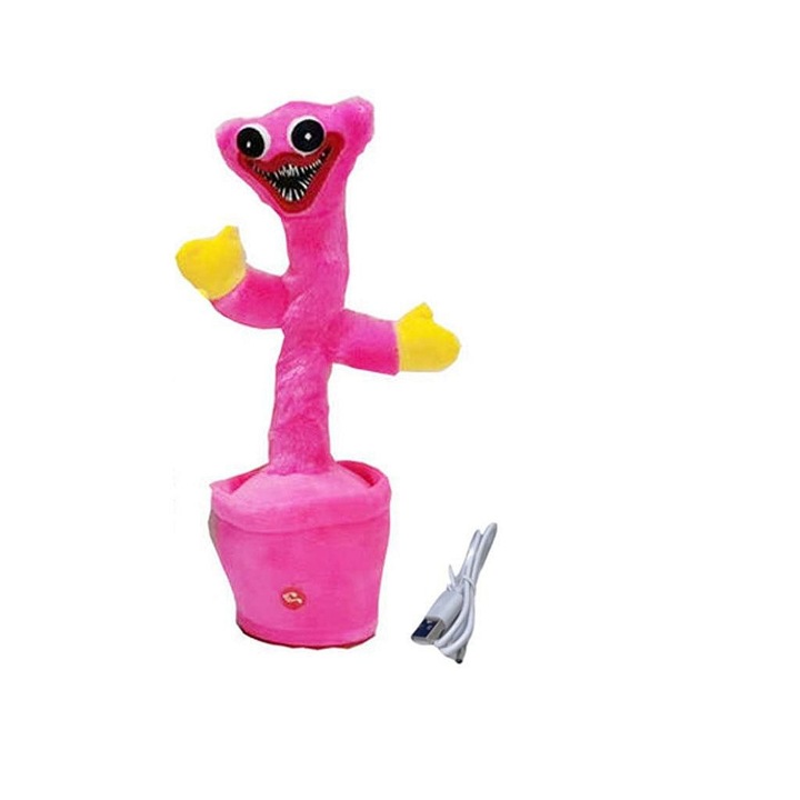 Jucarie interactiva Huggy Wuggy, tip cactus - danseaza, canta, imita, din plus, roz