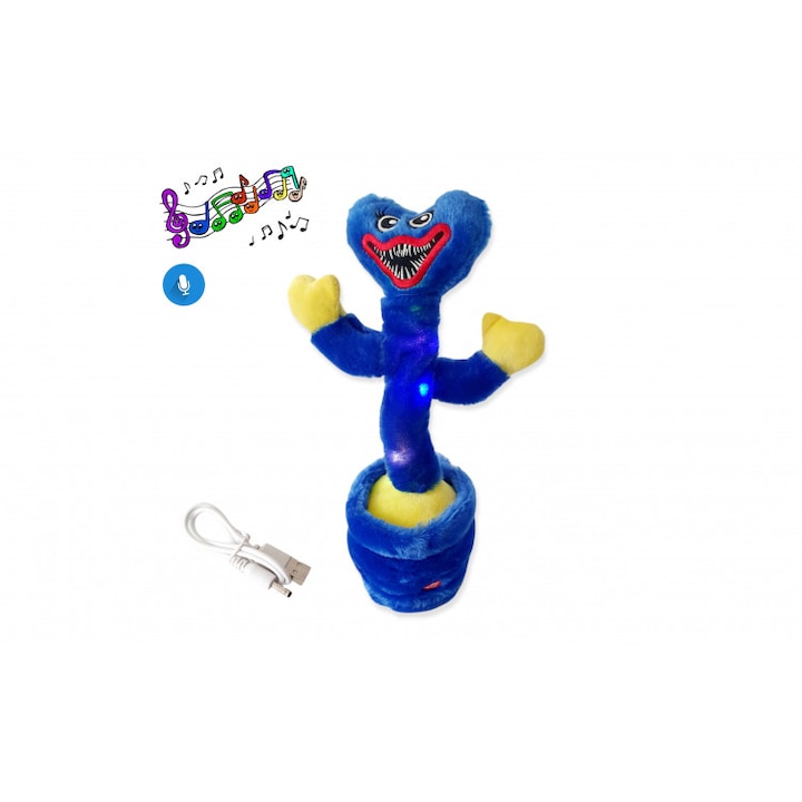 Jucarie interactiva Huggy Wuggy, tip cactus - danseaza, canta, imita, din plus, albastru