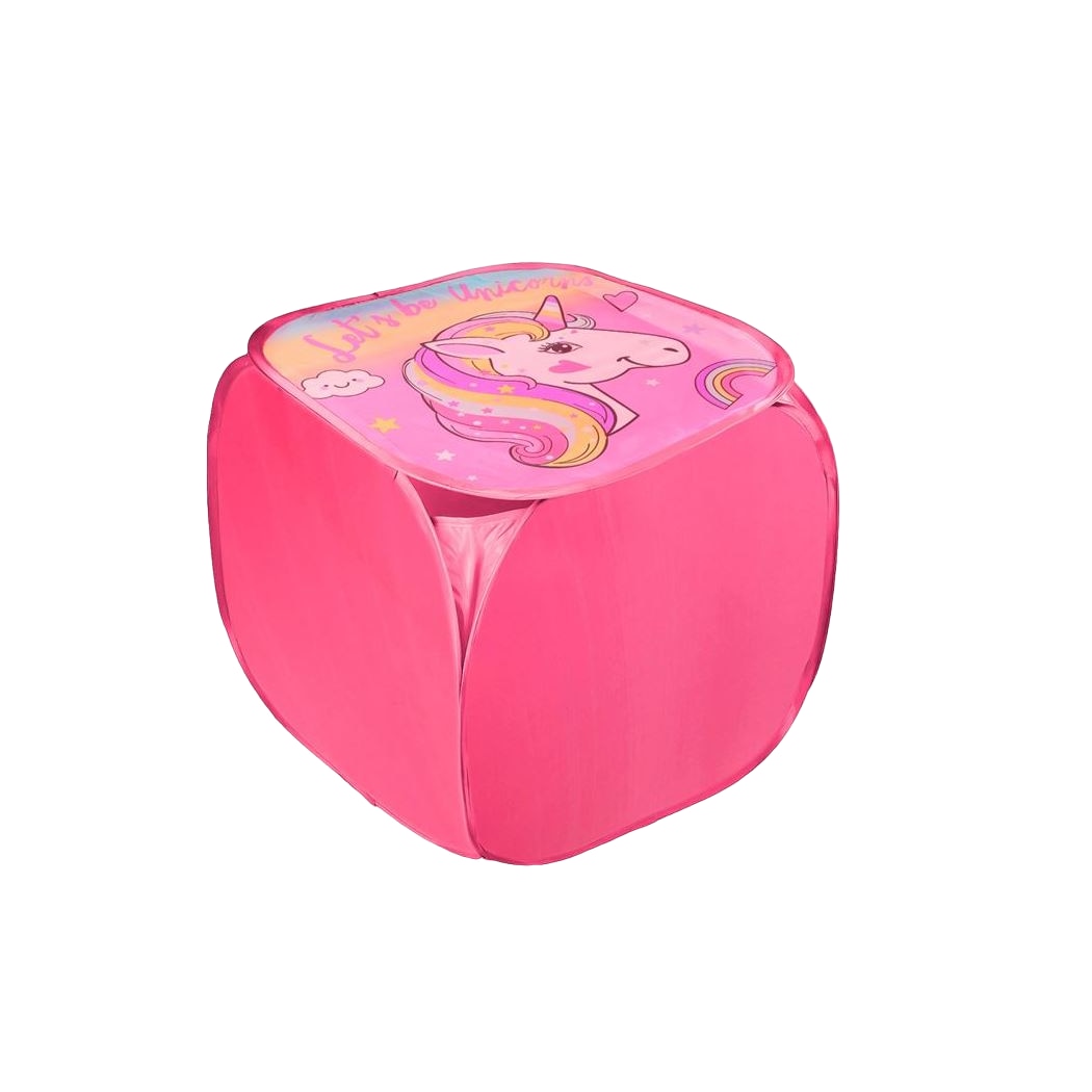 Cos de jucarii pliabil cu capac Unicorn 45x45x45 cm Roz