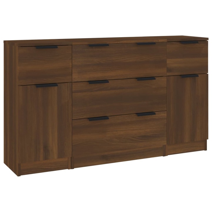 Комплект Сайдборд vidaXL, 3 бр, Кафяв дъб, Инженерно дърво, 60 x 30 x 70 см