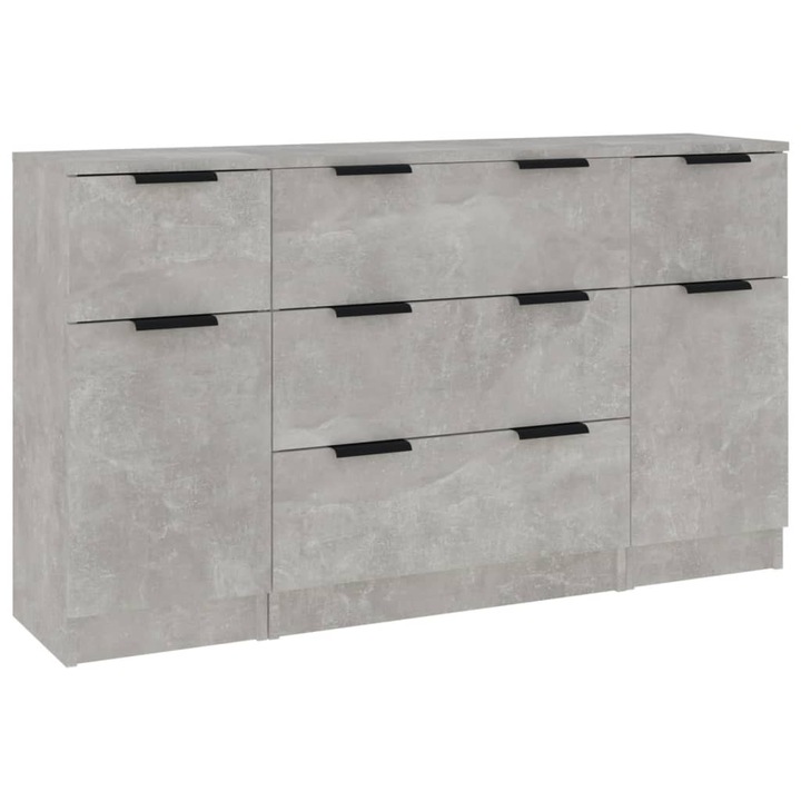 Комплект Сайдборд vidaXL, 3 бр, Бетонно сиво, Инженерно дърво, 60 x 30 x 70 см