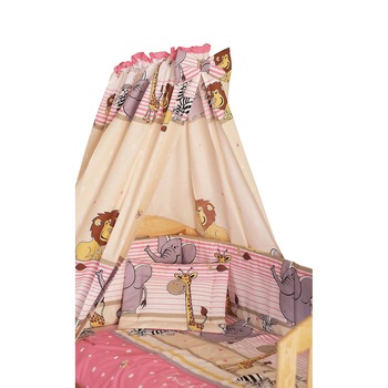 Lenjerie cu baldachin, 6 piese, Safari roz, 120x60cm Lenjerie cu baldachin, 6 piese, Safari roz, 120x60cm