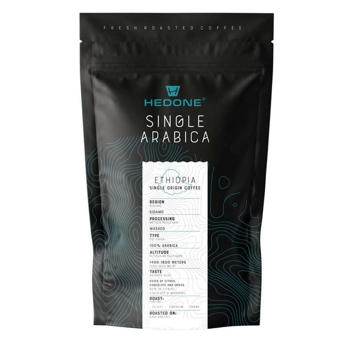 Cafea boabe, proaspat prajita, Hedone Cafe, ETHIOPIA SIDAMO, 100% Arabica, 250 g
