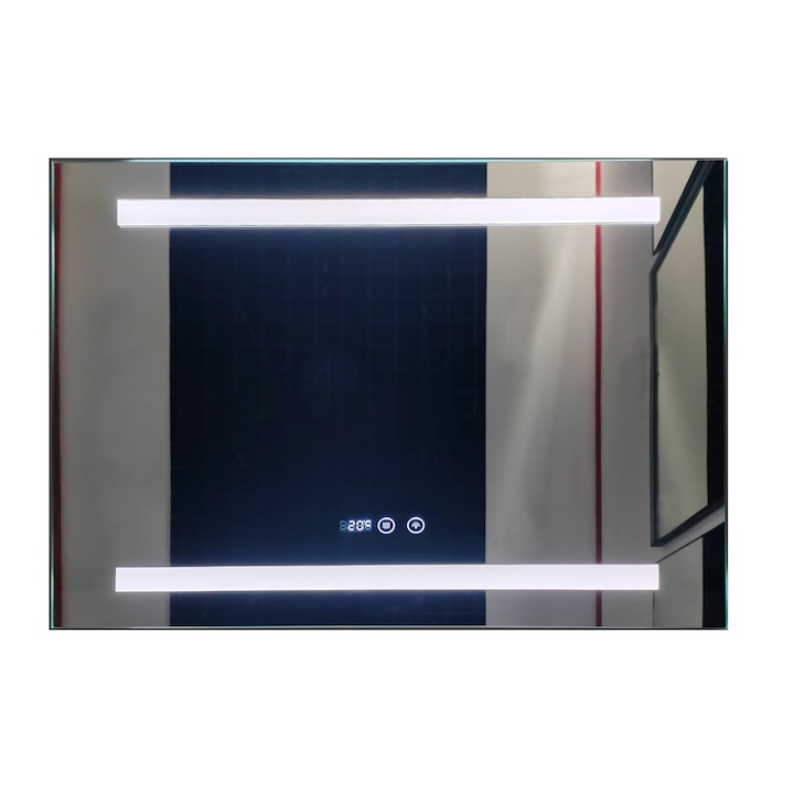 Огледало с LED осветление и подгрев и часовник Elana C016, 80 см / 60 см