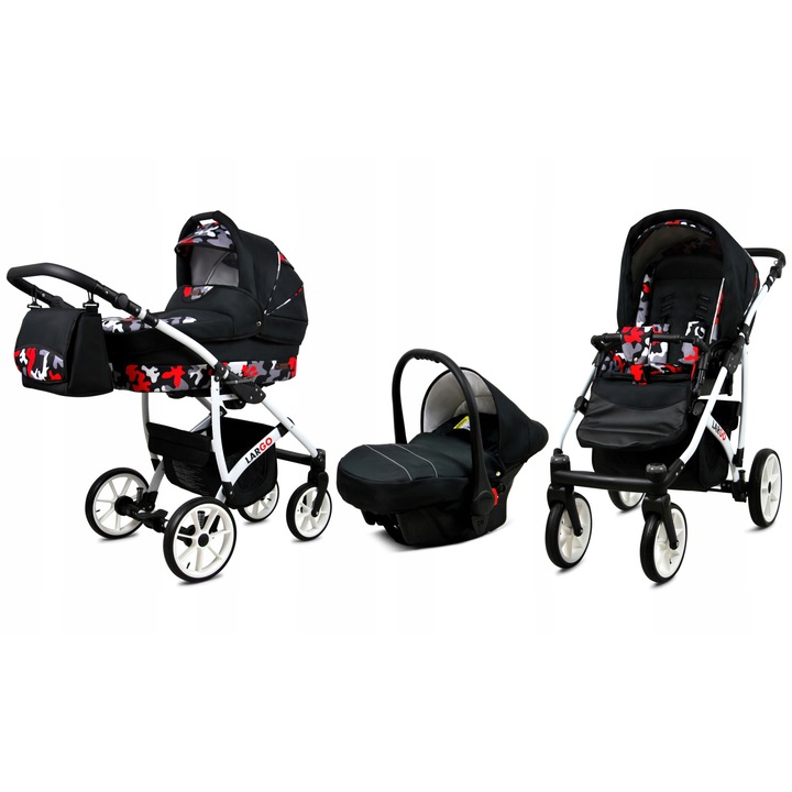 Бебешка количка BabyLux, 3 в 1, Реверсивна, Памук/Алуминий, Черен