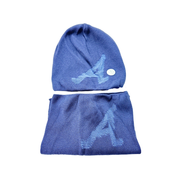 Set caciula si fular toamna-primavara pentru baieti, model Dastan, culoare bleumarin, marime 50-52 cm