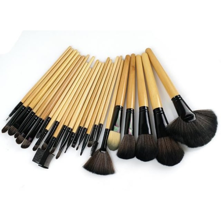 Set cu 24 pensule EDAR pentru make-up cu husa inclusa, bej/ negru