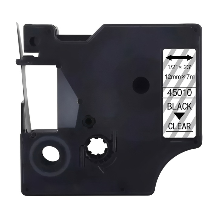 Etichete compatibile Dymo D1 45010, 12mm negru / transparent