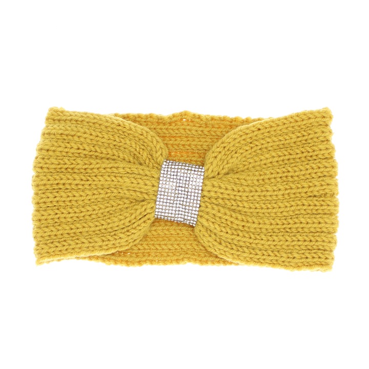Női fejpánt, 100% akril, ButicCochet, egy méret, strasszos modell, mustársárga - BNT283
