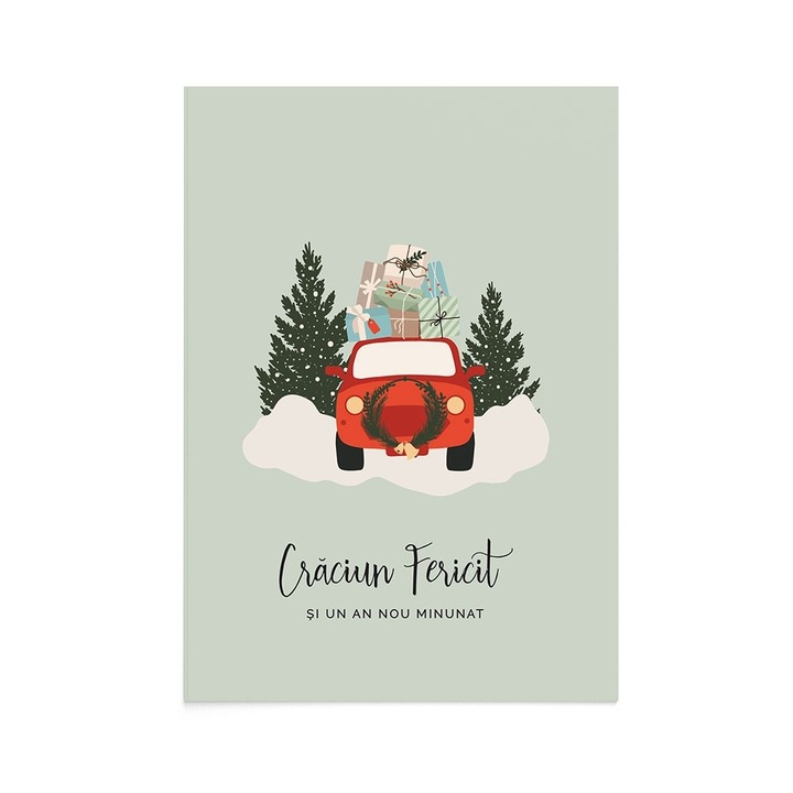 Felicitare Craciun Christmas Red Car, Zizula Cards, 105 x 150 mm