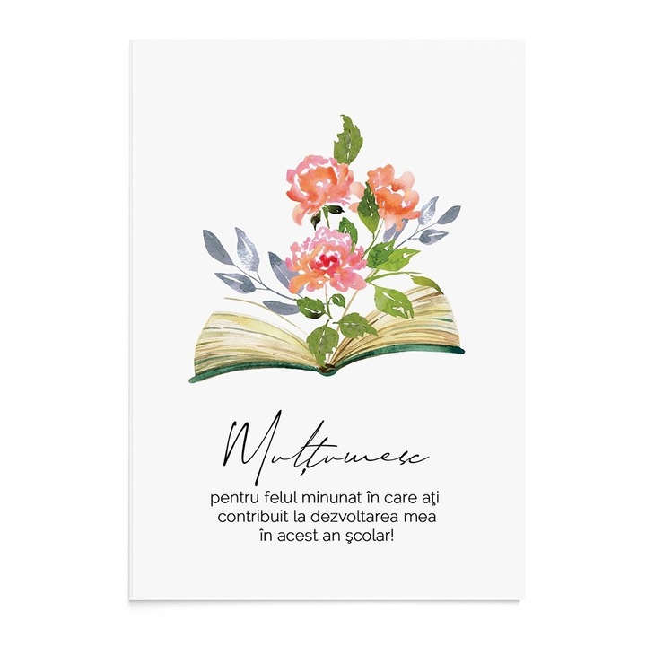 Felicitare Multumire Profesor Flowery Book, Zizula Cards, 105 x 150 mm