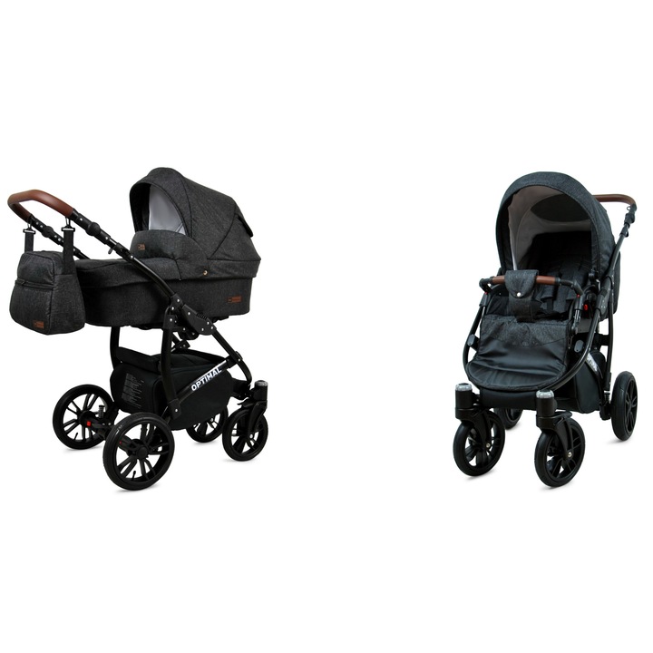 Carucior pentru copii, BabyLux, 2 in 1, Bumbac/Aluminiu, Multifunctional, Negru