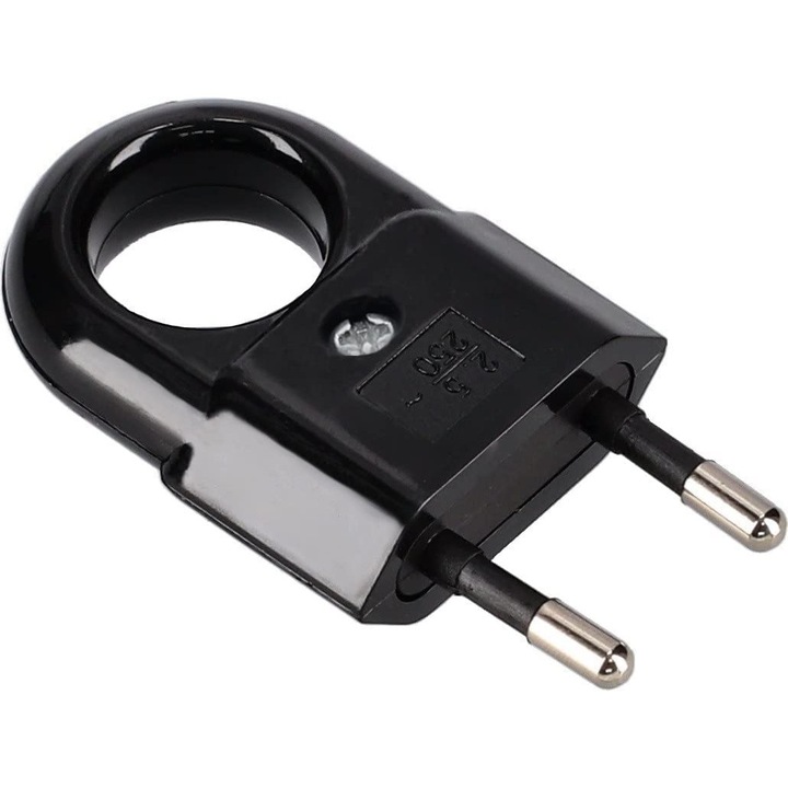 Fisa Plata cu Suport Fara Impamantare, 250 V, Plastic, Negru