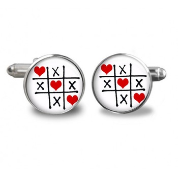 Butoni de camasa rotunzi personalizati cu x si inima, Argintiu Butoni de camasa rotunzi personalizati cu x si inima, Argintiu