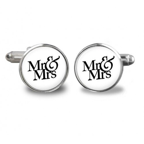 Butoni de camasa rotunzi, personalizati cu textul Mr Mrs, Argintiu