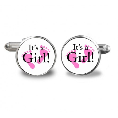 Butoni de camasa rotunzi, personalizati cu textul It's a Girl, Argintiu