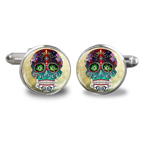 Butoni de camasa rotunzi personalizati cu craniu multicolor, Argintiu