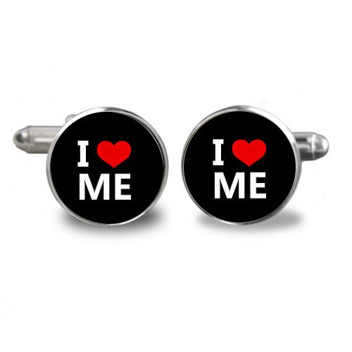 Butoni de camasa rotunzi, personalizati cu textul I love me, Argintiu