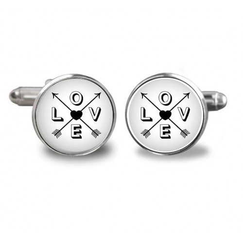 Butoni de camasa rotunzi, personalizati cu imagine LOVE, Argintiu