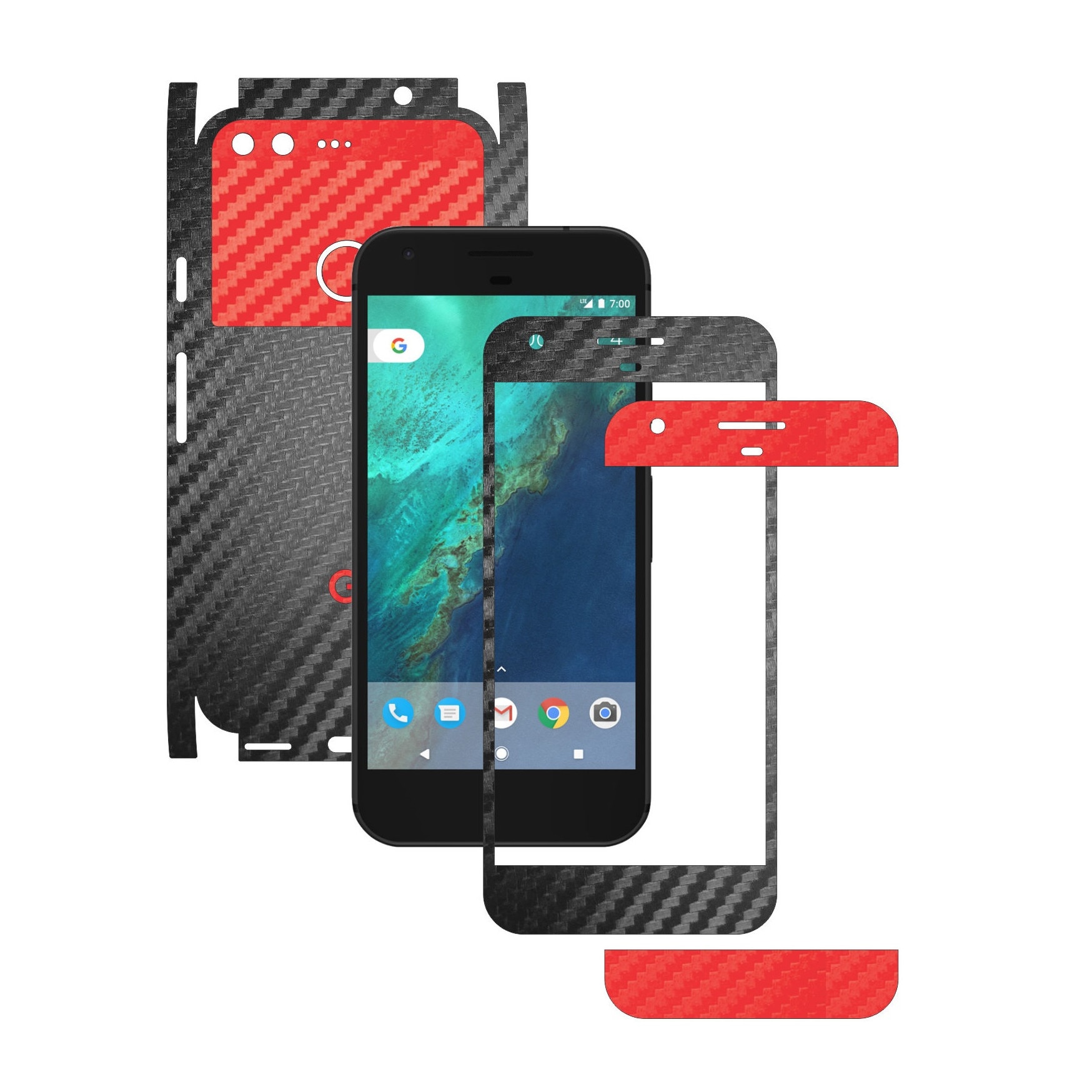 Folie de protectie Full Body Carbon Skinz, Acoperire Totala, Two Tone Negru / Rosu pentru Google Pixel