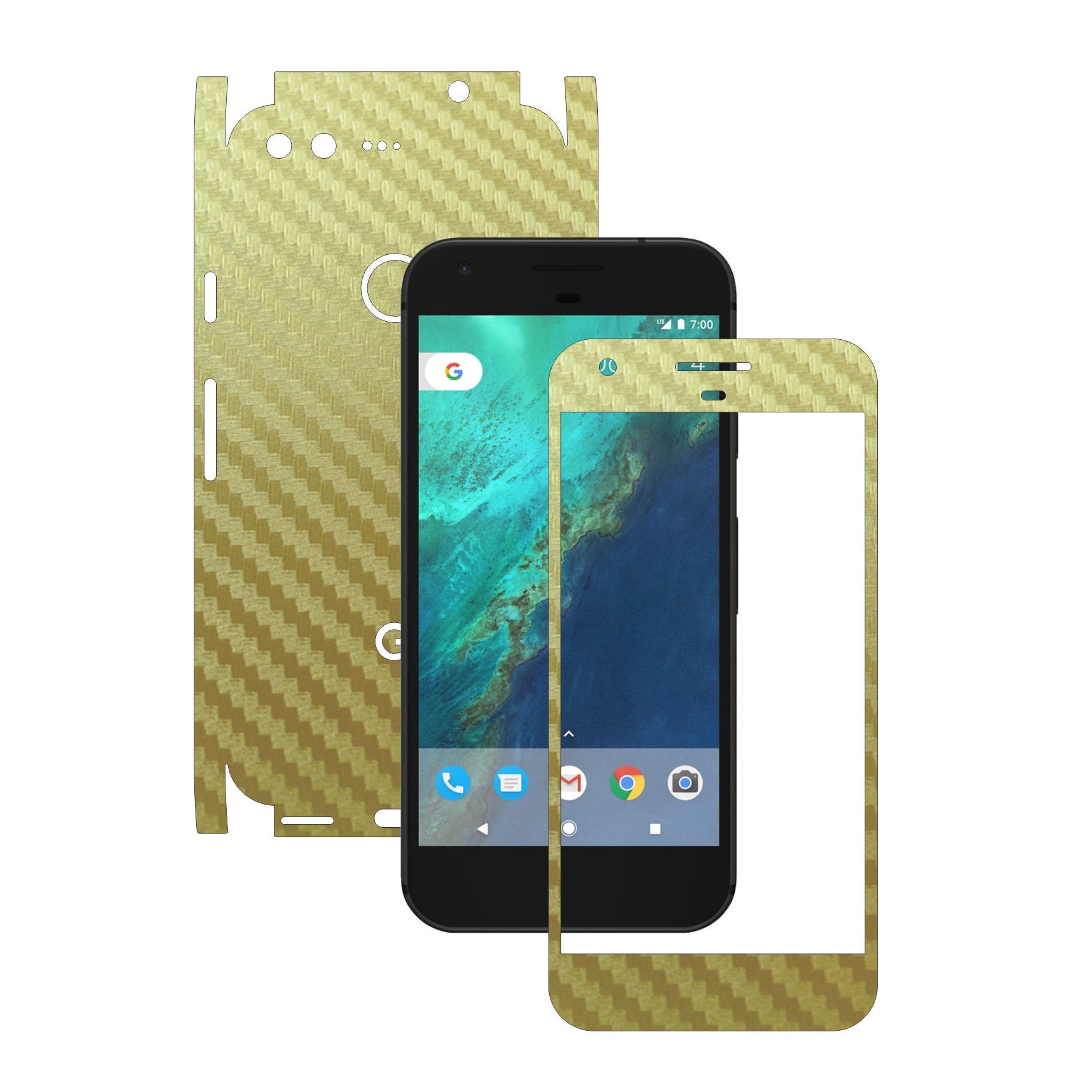 Folie de protectie Full Body Carbon Skinz, Acoperire Totala, Carbon Auriu pentru Google Pixel