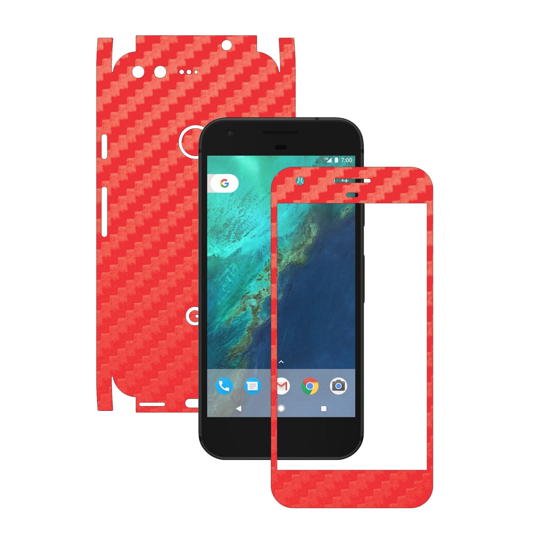 Folie de protectie Full Body Carbon Skinz, Acoperire Totala, Carbon Rosu pentru Google Pixel