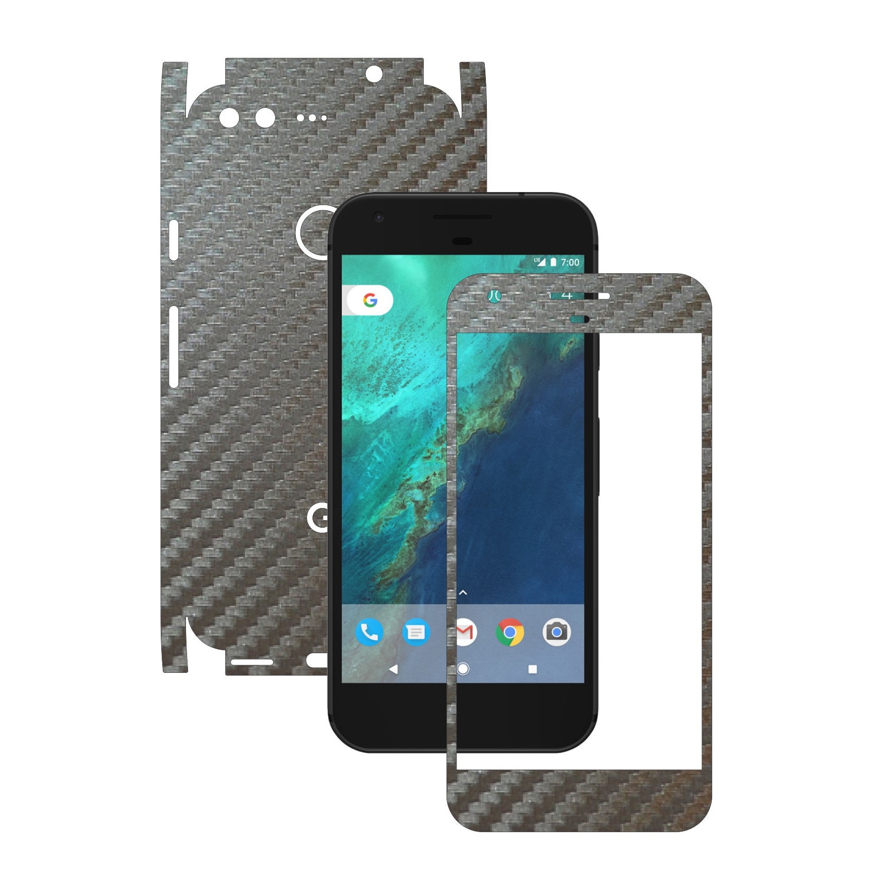 Folie de protectie Full Body Carbon Skinz, Acoperire Totala, Carbon Gri Argintiu pentru Google Pixel XL