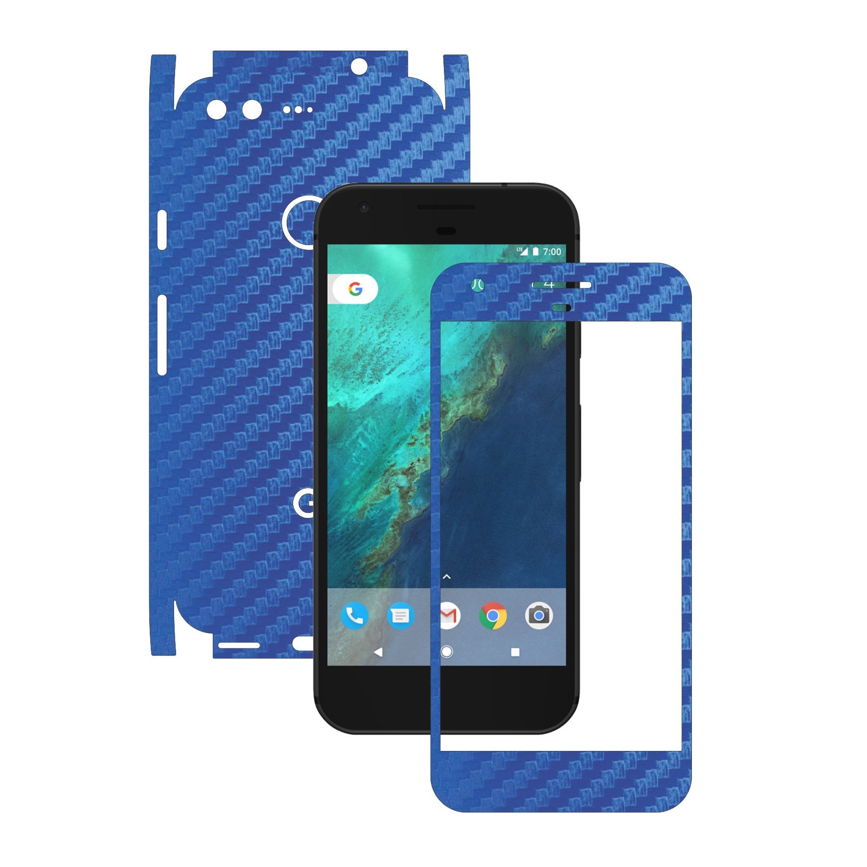 Folie de protectie Full Body Carbon Skinz, Acoperire Totala, Carbon Albastru pentru Google Pixel