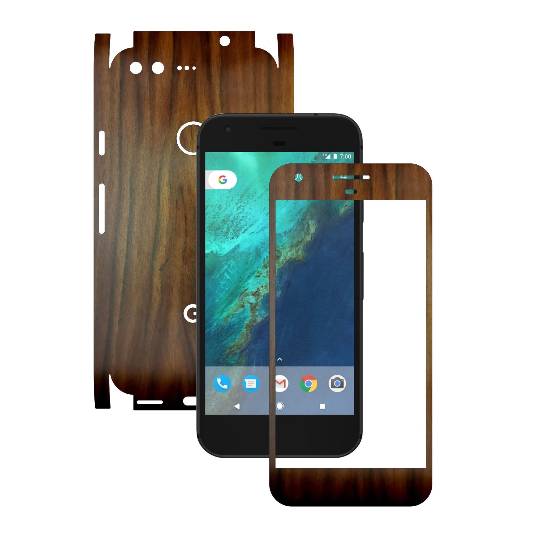 Folie de protectie Full Body Carbon Skinz, Acoperire Totala, Lemn Nuc Inchis pentru Google Pixel